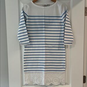 Vineyard Vines Blue and White Striped Dress with Lace Hem